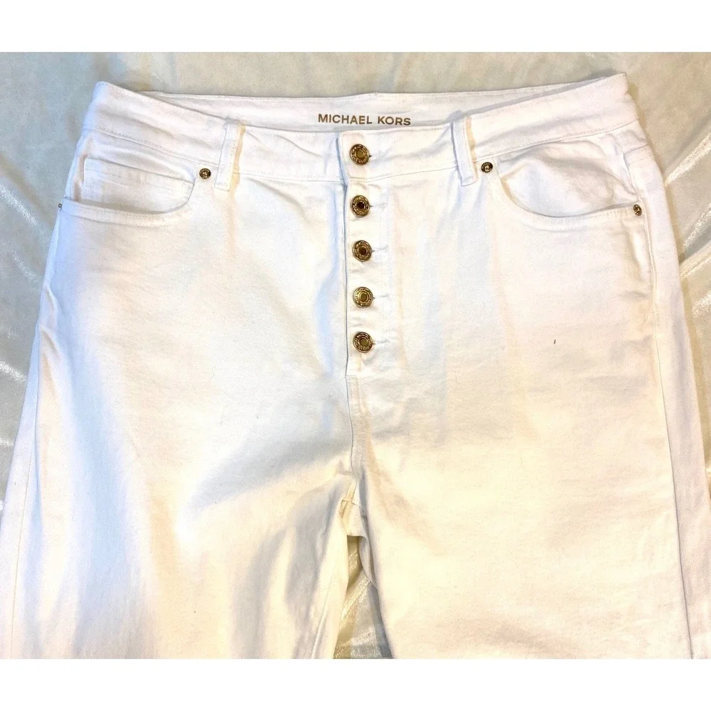 Michael Kors Jeans Womens White Wide Leg Button Fly  Raw Hem Denim EUC Size‎ 14